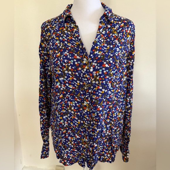 Conversations by Anthropologie Blue Flower Colloquial Button Down Shirt Size 8 - Picture 4 of 12